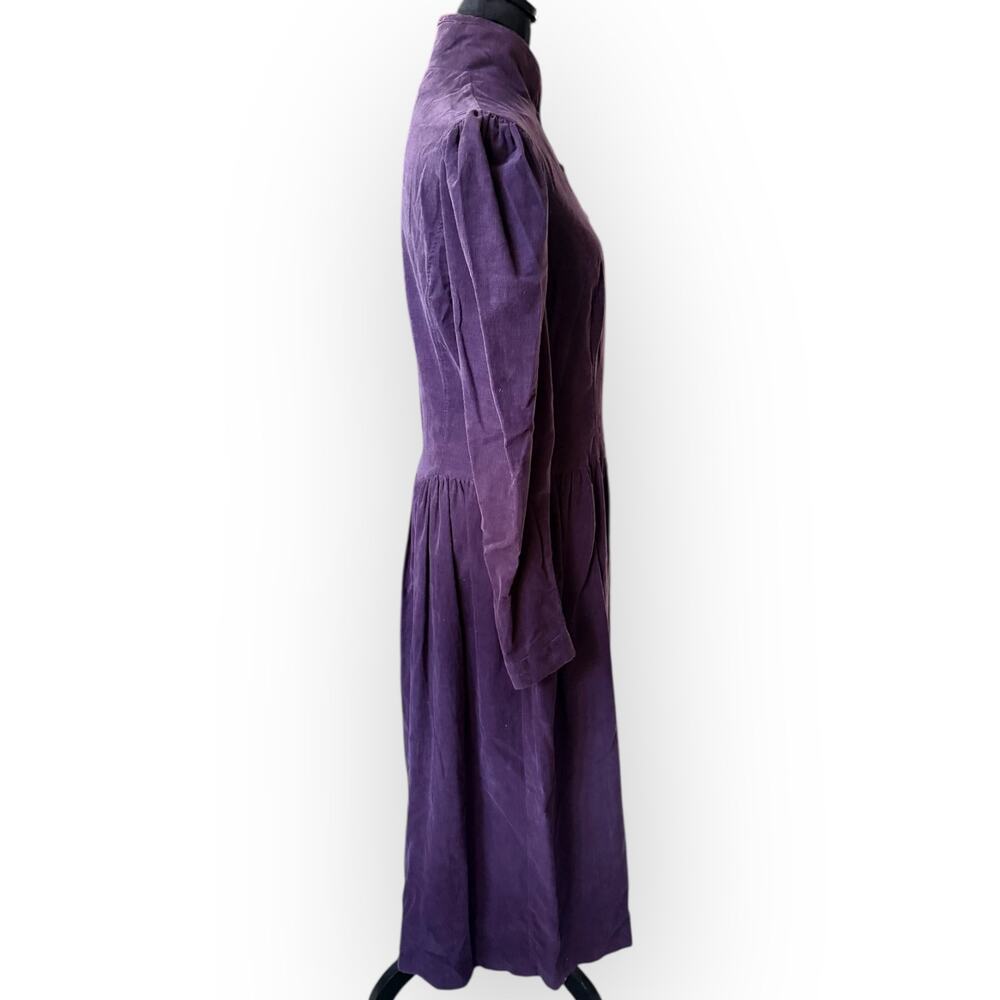 Laura Ashley Vintage 80s Deep Purple Corduroy Button Front Midi Dress Size 12 - Picture 8 of 16